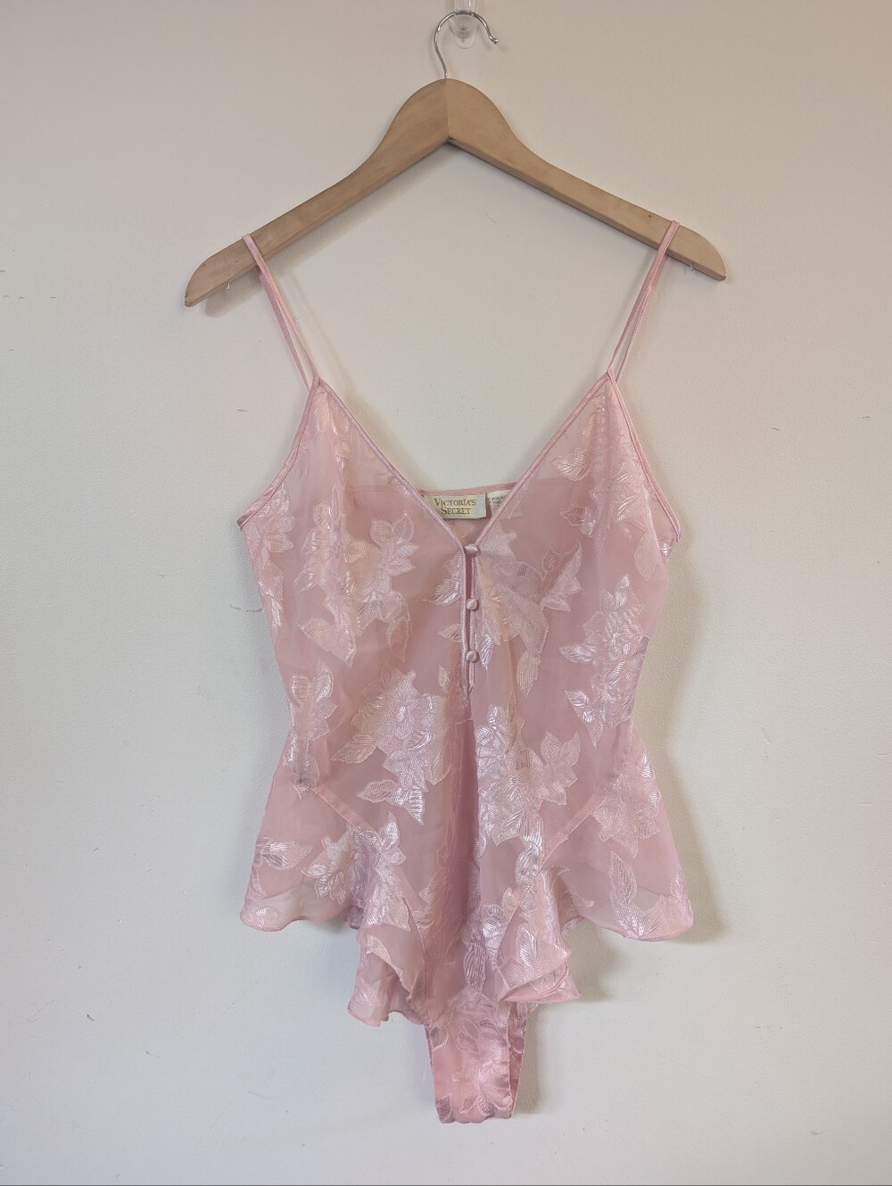 Vintage 1990s 90s Victoria's Secret Gold Label Pink Bodysuit Lingerie M Medium